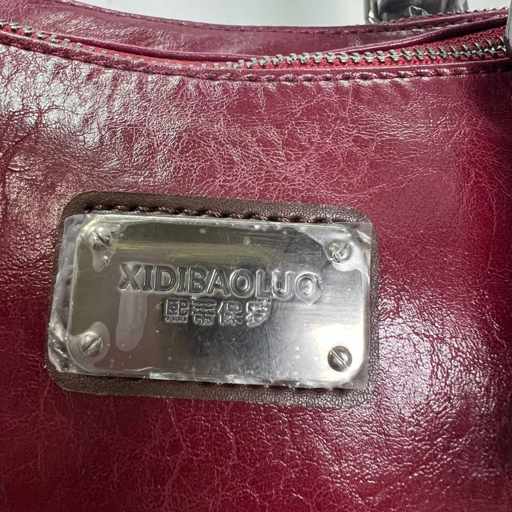 XIDIBAOLUO‎ Burgundy Faux Leather Satchel Handbag with Detachable Strap